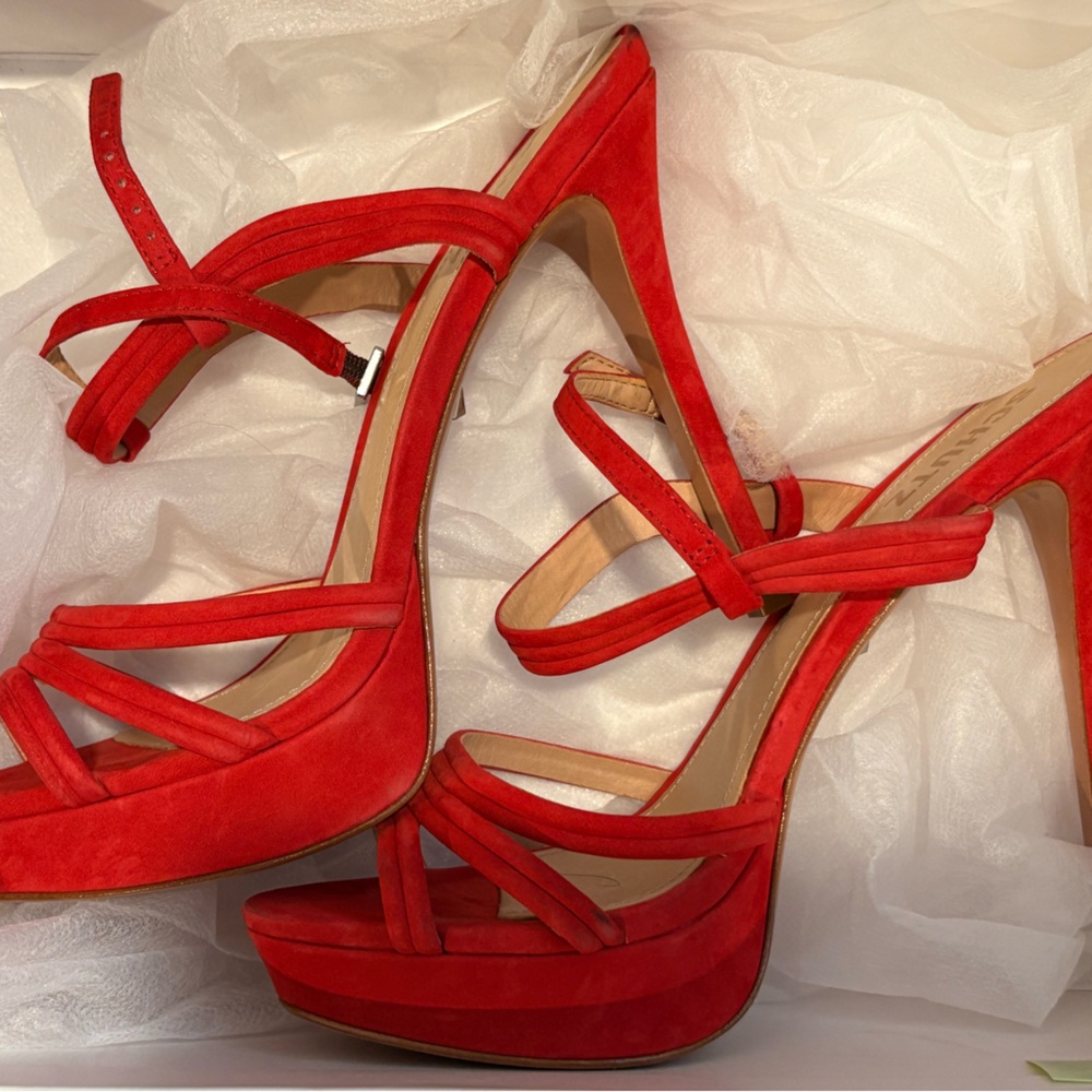SCHUTZ Red Suede and Leather Heels